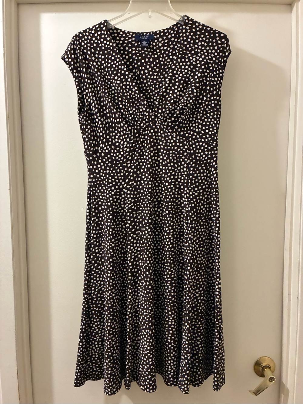 Chaps Black and White Polka Dot Midi Dress